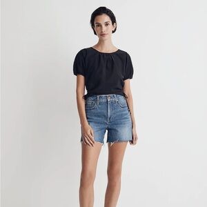 Madewell Embroidered Poplin Puff-Sleeve Cutout Crop Top
